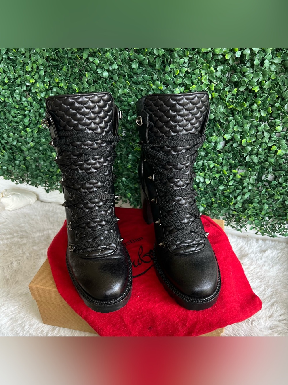 CHRISTIAN LOUBOUTIN Black Mad 70 mm Leather Heel Combat Boots Miss Z So Kate - Picture 5 of 10